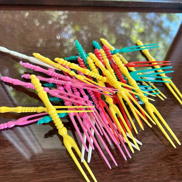 Vintage Colorful Celluloid Appetizer Party Forks Set of 24 - Picture 1 of 7